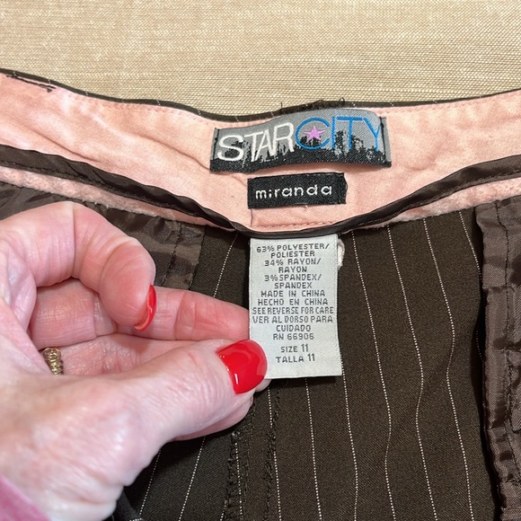 Star City brown pants with pink pin stripes. Size 11. Waist 16.5” Inseam 31.5” - Picture 6 of 10